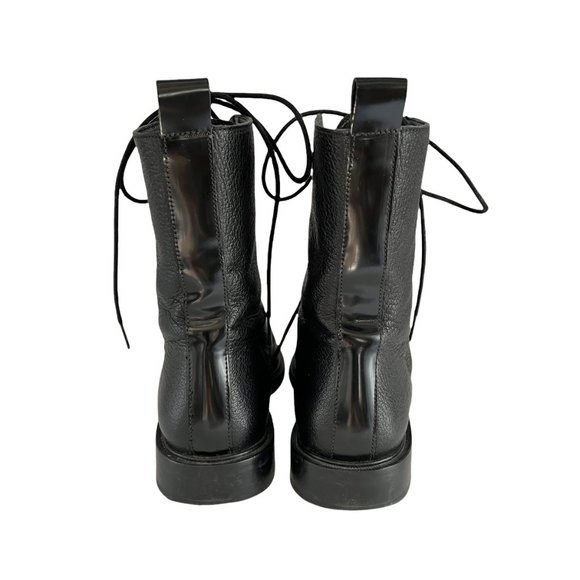 Massimo Dutti Lace Up Pebbled Leather Combat Boots Army Military Moto Booties 6 - Picture 6 of 13